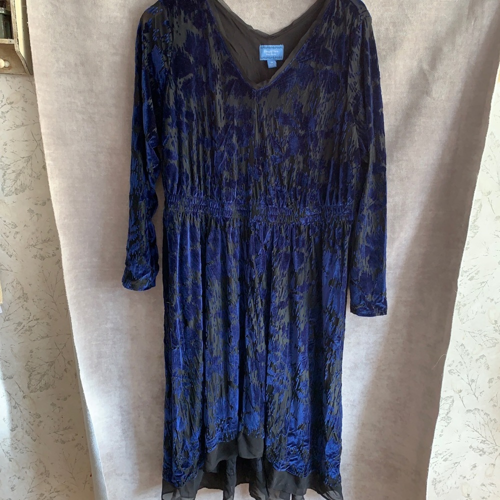Crushed blue velvet over semi sheer black dress